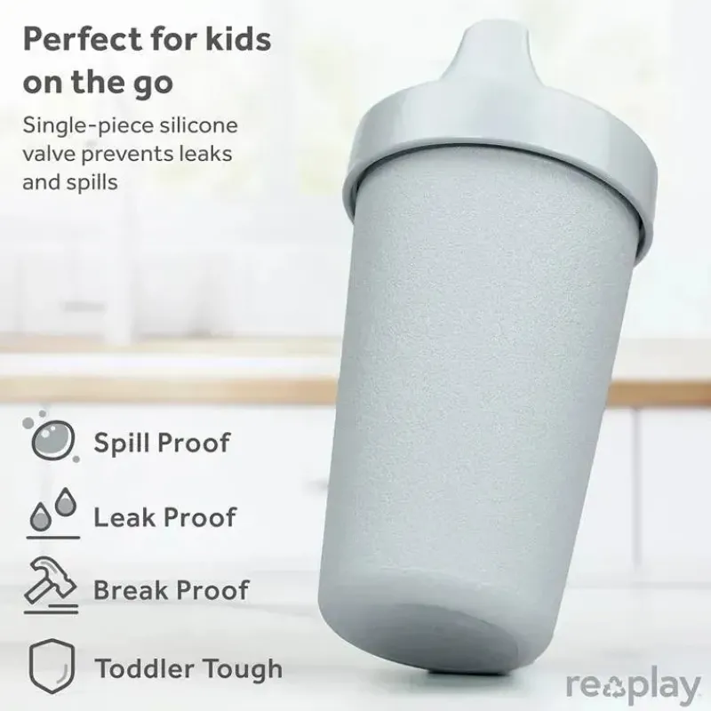 Re Play Straw, Sippy & Training Cups|Dishes, Utensils & Food Containers*- 10oz Reusable Spill Proof Cups for Kids, Grey