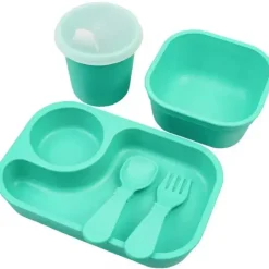 Re Play Plates & Bowls|Dishes, Utensils & Food Containers*- 5Pk Tiny Dining Set Feeding Supplies for Babies and Toddlers, Aqua