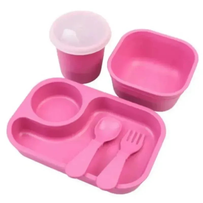 Re Play Plates & Bowls|Dishes, Utensils & Food Containers*- 5Pk Tiny Dining Set Feeding Supplies for Babies and Toddlers, Bright Pink
