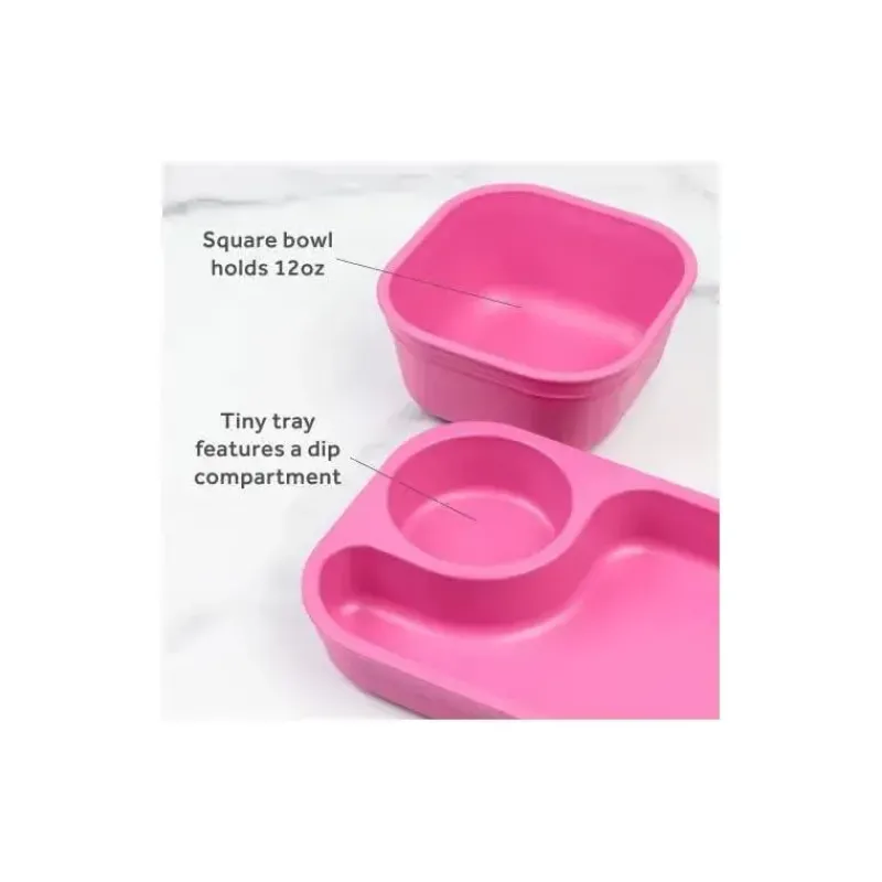 Re Play Plates & Bowls|Dishes, Utensils & Food Containers*- 5Pk Tiny Dining Set Feeding Supplies for Babies and Toddlers, Bright Pink