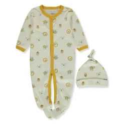 René Rofé Baby Sleepwear*Rene Rofe - Baby Neutral Safari Footed Coverall & Cap