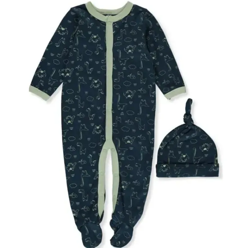 René Rofé Baby Sleepwear*Rene Rofe - 2Pk Baby Boy Dino Footed Coverall & Cap
