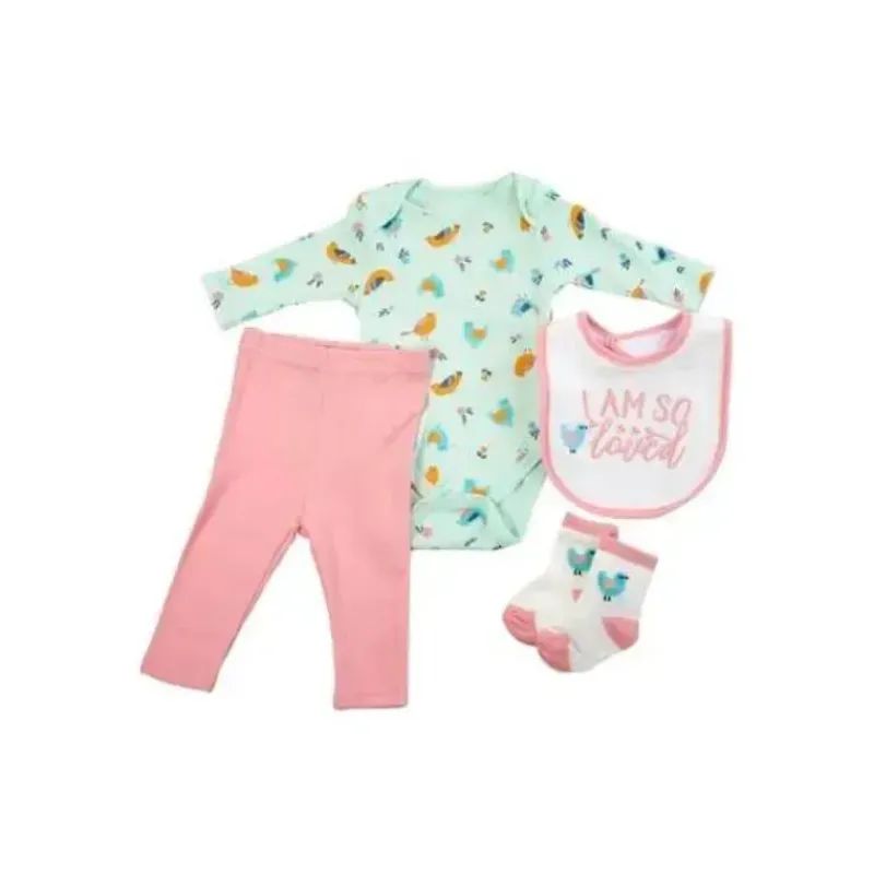 René Rofé Baby Sets*Rene Rofe - 4Pk Baby Girl Bird Bodysuit & Pants Set