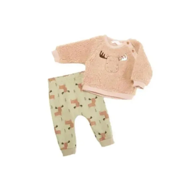 René Rofé Baby Sets*Rene Rofe - 2Pk Baby Girl Moose Sherpa Set, Brown