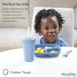 Re Play Plates & Bowls|Dishes, Utensils & Food Containers*Re-Play - Deep Walled 3 Compartment Plates, Pack of 2, Ice Blue