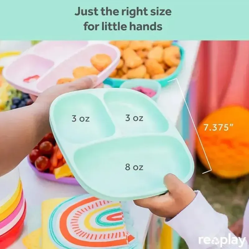 Re Play Plates & Bowls|Dishes, Utensils & Food Containers*Re-Play - Deep Walled 3 Compartment Plates, Pack of 2, Ice Pink