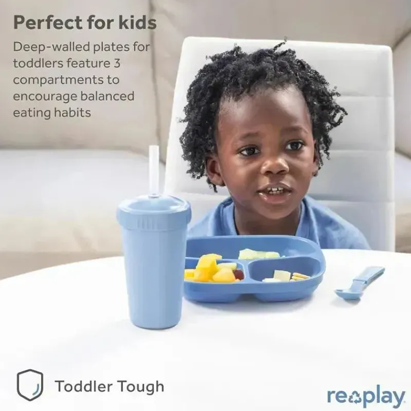 Re Play Plates & Bowls|Dishes, Utensils & Food Containers*Re-Play - Deep Walled 3 Compartment Plates, Pack of 2, Ice Pink