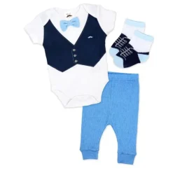 Rose Textiles Baby Sets*Rose Textile - Baby Boys Blue Suspender Bowtie Set