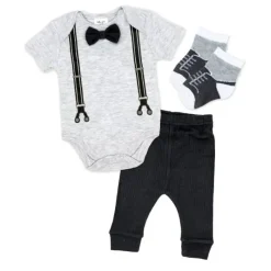 Rose Textiles Baby Sets*Rose Textile - Baby Boys Grey Suspender Bowtie Set