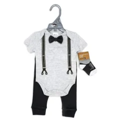 Rose Textiles Baby Sets*Rose Textile - Baby Boys Grey Suspender Bowtie Set