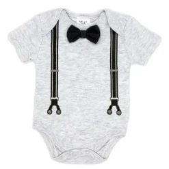 Rose Textiles Baby Sets*Rose Textile - Baby Boys Grey Suspender Bowtie Set