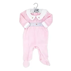 Rose Textiles Baby Sleepwear*Rose Textile - Baby Girls Smocking Floral Velour Coverall