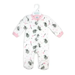 Rose Textiles Baby Sleepwear*Rose Textile - Baby Girls Printed Fleece Sleeper Pink Elephant
