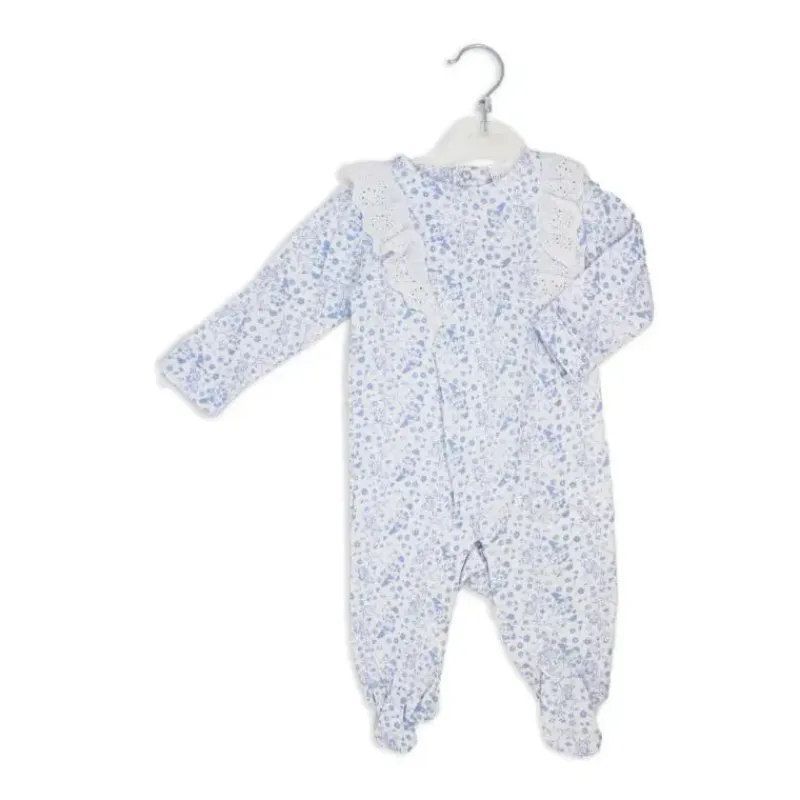Rose Textiles Baby Sleepwear*Rose Textile - Baby Girls Blue Floral Sleepsuit
