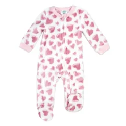 Rose Textiles Baby Sleepwear*Rose Textile - Baby Girls Pink Hearts Printed Fleece Sleeper