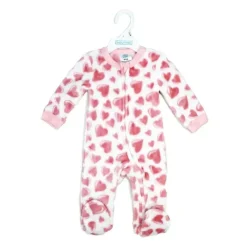 Rose Textiles Baby Sleepwear*Rose Textile - Baby Girls Pink Hearts Printed Fleece Sleeper