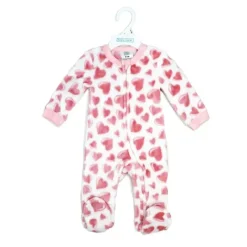 Rose Textiles Baby Sleepwear*Rose Textile - Baby Girls Pink Hearts Printed Fleece Sleeper