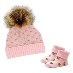 Rose Textiles Baby Hats*Rose Textile - Baby Gold Lurex Birdeye Hat & Bootie Set