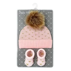 Rose Textiles Baby Hats*Rose Textile - Baby Gold Lurex Birdeye Hat & Bootie Set