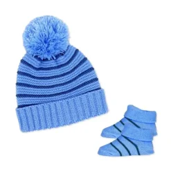 Rose Textiles Baby Hats*Rose Textile - Baby Hat & Navy Stripe Bootie Set