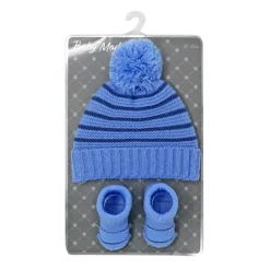 Rose Textiles Baby Hats*Rose Textile - Baby Hat & Navy Stripe Bootie Set