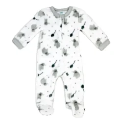 Rose Textiles Baby Sleepwear*Rose Textile - Baby Neutral Grey Elephant Printed Fleece Sleeper
