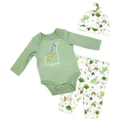 Rose Textiles Baby Sets*Rose Textile - 3Pk Baby Boys Dinosaur Footed Set