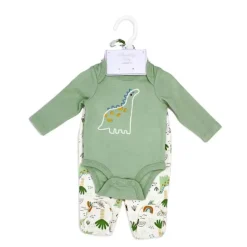 Rose Textiles Baby Sets*Rose Textile - 3Pk Baby Boys Dinosaur Footed Set