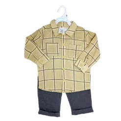 Rose Textiles Baby Sets*Rose Textile - 2Pk Baby Boys Gauze Pant Set, Beige Plaid