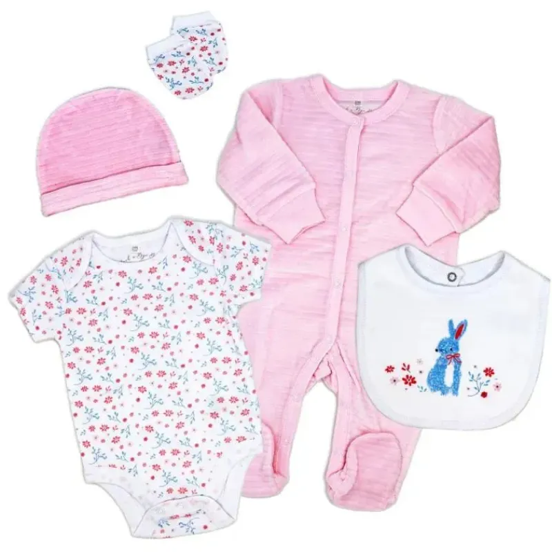 Rose Textiles Easter|Baby Sets*Rose Textile - 5Pk Baby Girls Bunny Velour Set
