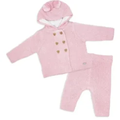 Rose Textiles Baby Sets*Rose Textile - 2Pk Baby Girls Pink Hooded Knit Set