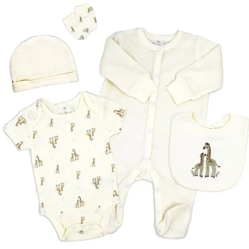 Rose Textiles Baby Sets*Rose Textile - 5Pk Baby Neutral Giraffe Velour Set