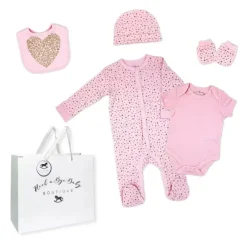 Rose Textiles Baby Sets*Rose Textile - 5Pk Baby Neutral Gold Heart Mesh Bag Set