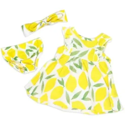 Rose Textiles Baby Sets*Rose Textile - 2Pk Lemon Knit Dress & Headband Set