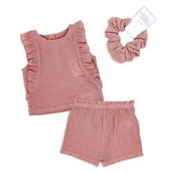 Rose Textiles Baby Sets*Rose Textile - 3Pk Toddler Girl Tod Gauze Pink Story Short Set