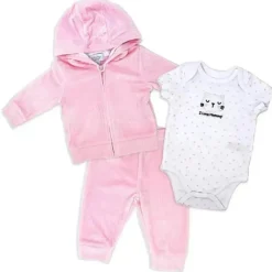 Rose Textiles Baby Sets*Rose Textile - 3Pk Velour Jacket Set, Pink I Love Mommy - Kitty - 3M