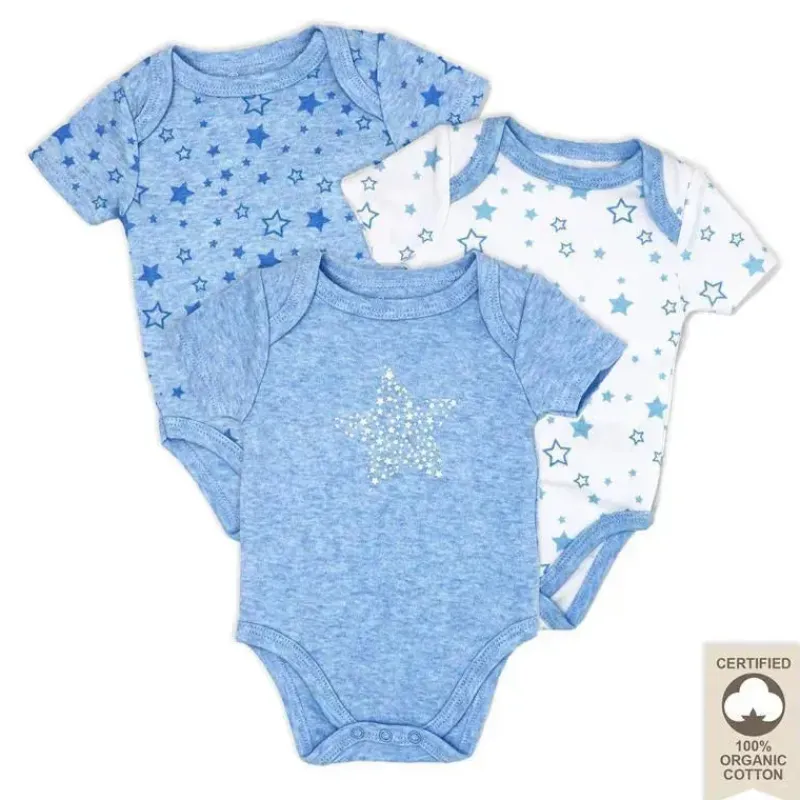 Rose Textiles Baby Onesies & Bodysuits*- 100 % Organic 3 Pk Bodysuit, Blue