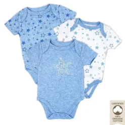 Rose Textiles Baby Onesies & Bodysuits*- 100 % Organic 3 Pk Bodysuit, Blue