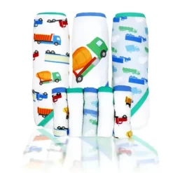 Rose Textiles Baby Bath Towels*- 3 Hooded Towels W/ 5 Washcloths:, Green Trucks