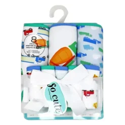 Rose Textiles Baby Bath Towels*- 3 Hooded Towels W/ 5 Washcloths:, Green Trucks