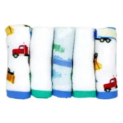 Rose Textiles Baby Bath Towels*- 3 Hooded Towels W/ 5 Washcloths:, Green Trucks