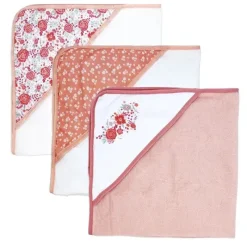 Rose Textiles Baby Bath Towels*- 3 Hooded Towels W/ 5 Washcloths, Pink Bouquet