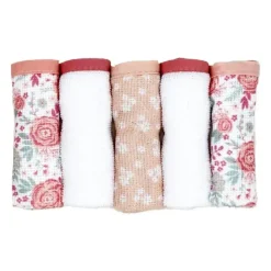 Rose Textiles Baby Bath Towels*- 3 Hooded Towels W/ 5 Washcloths, Pink Bouquet