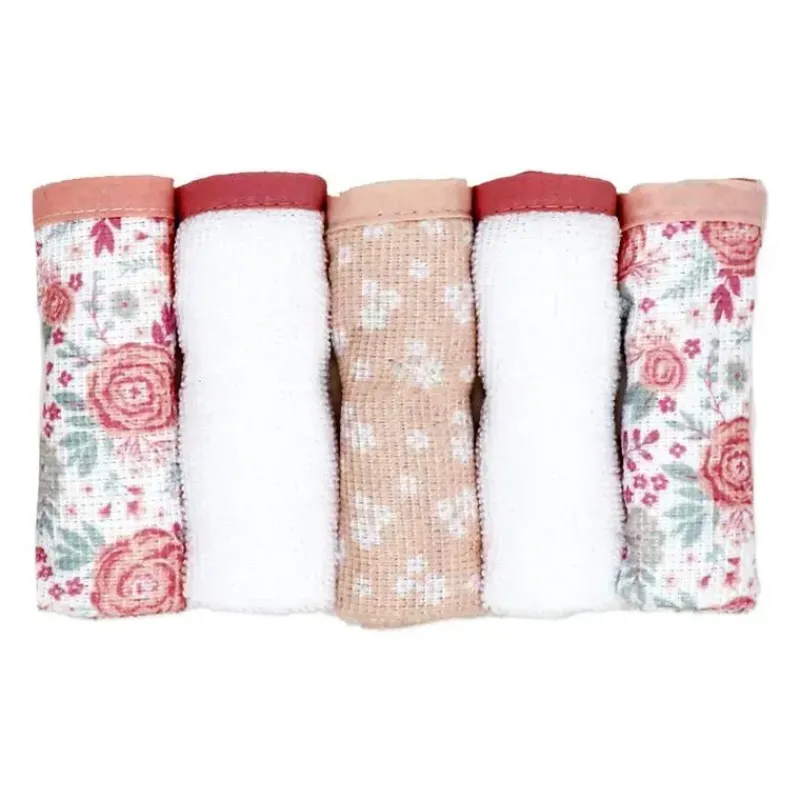 Rose Textiles Baby Bath Towels*- 3 Hooded Towels W/ 5 Washcloths, Pink Bouquet