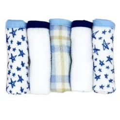 Rose Textiles Baby Bath Towels*- 3 Hooded Towels W/ 5 Washcloths, Navy Hello World