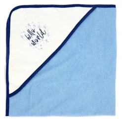 Rose Textiles Baby Bath Towels*- 3 Hooded Towels W/ 5 Washcloths, Navy Hello World