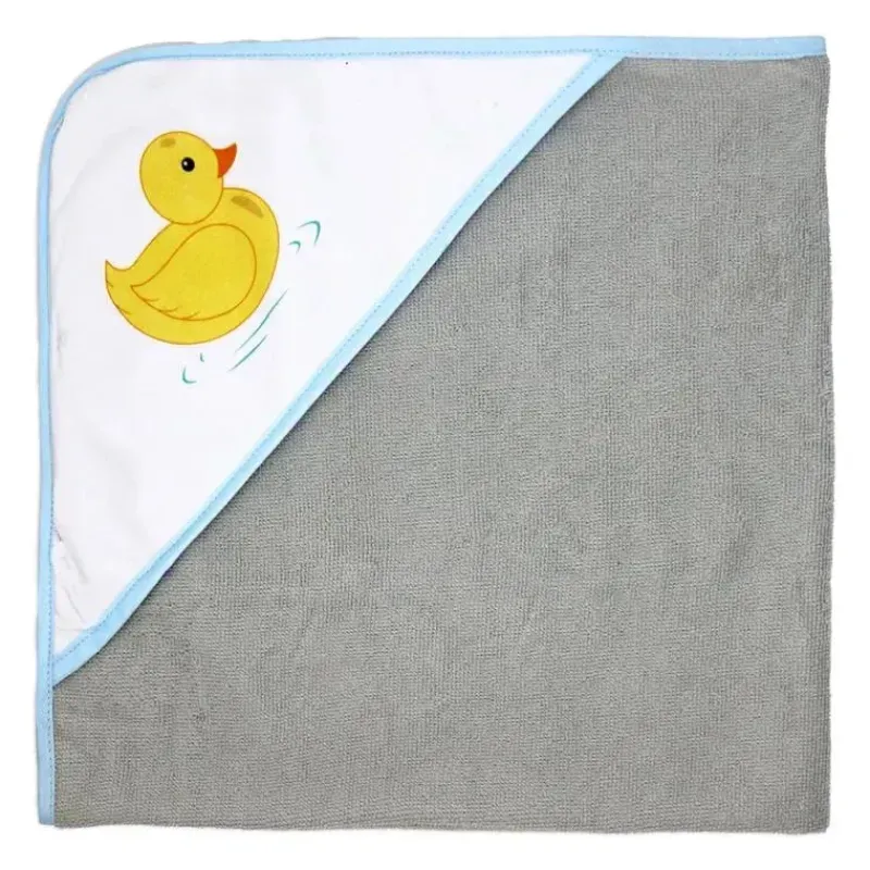 Rose Textiles Baby Bath Towels*- 3 Hooded Towels W/ 5 Washcloths, Aqua Duckies