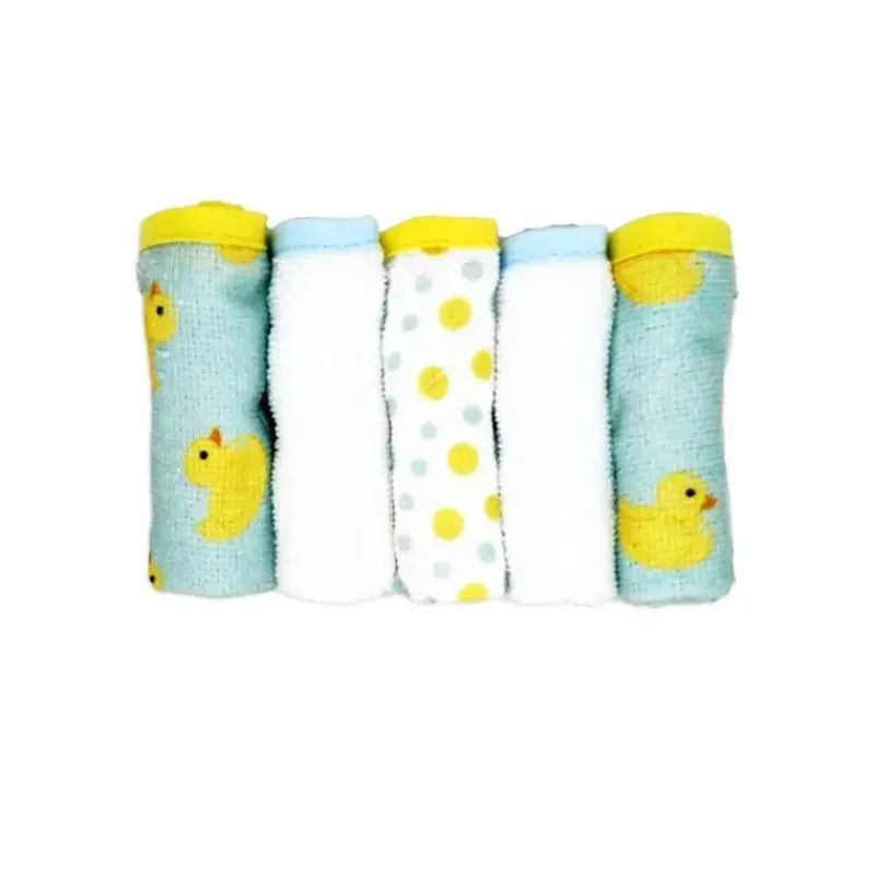 Rose Textiles Baby Bath Towels*- 3 Hooded Towels W/ 5 Washcloths, Aqua Duckies