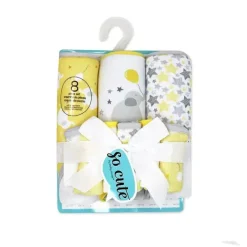 Rose Textiles Baby Bath Towels*- 3 Hooded Towels W/ 5 Washcloths, Yellow Elephant & Balloons