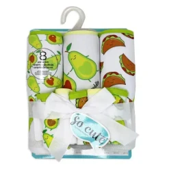 Rose Textiles Baby Bath Towels*- 3 Hooded Towels W/ 5 Washcloths, Green Avocuddle